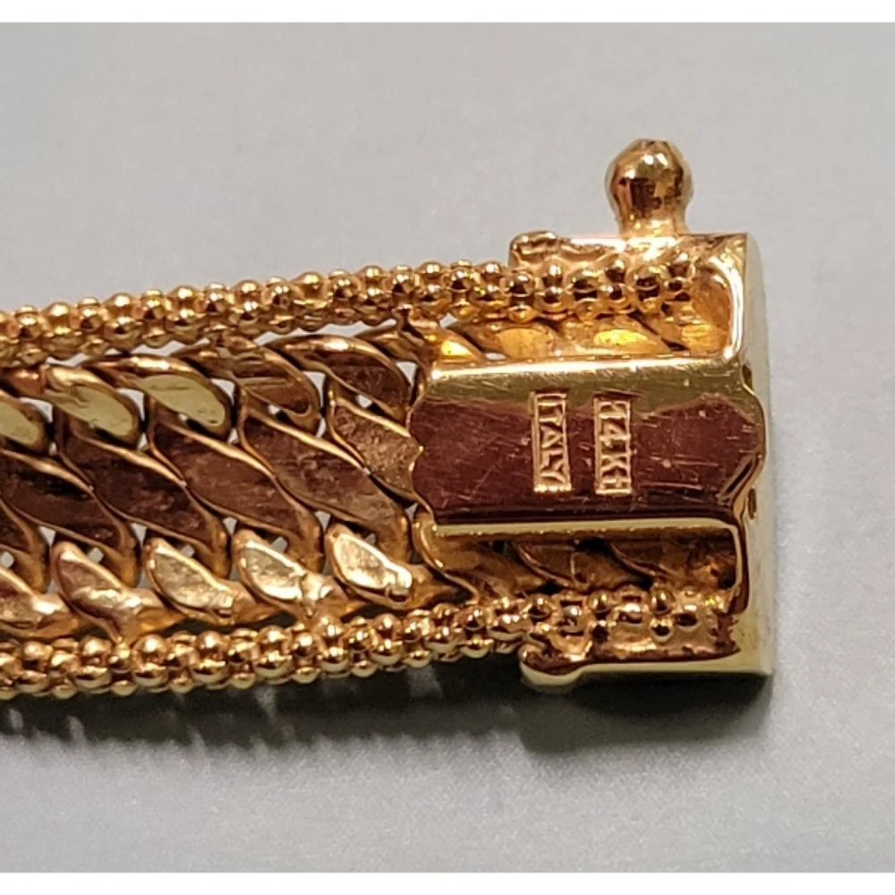 Ross Simons 14kt Italian Gold 8" Bracelet W/ Diamonds 14k Italy New Vintage 12gm - Picture 7 of 8